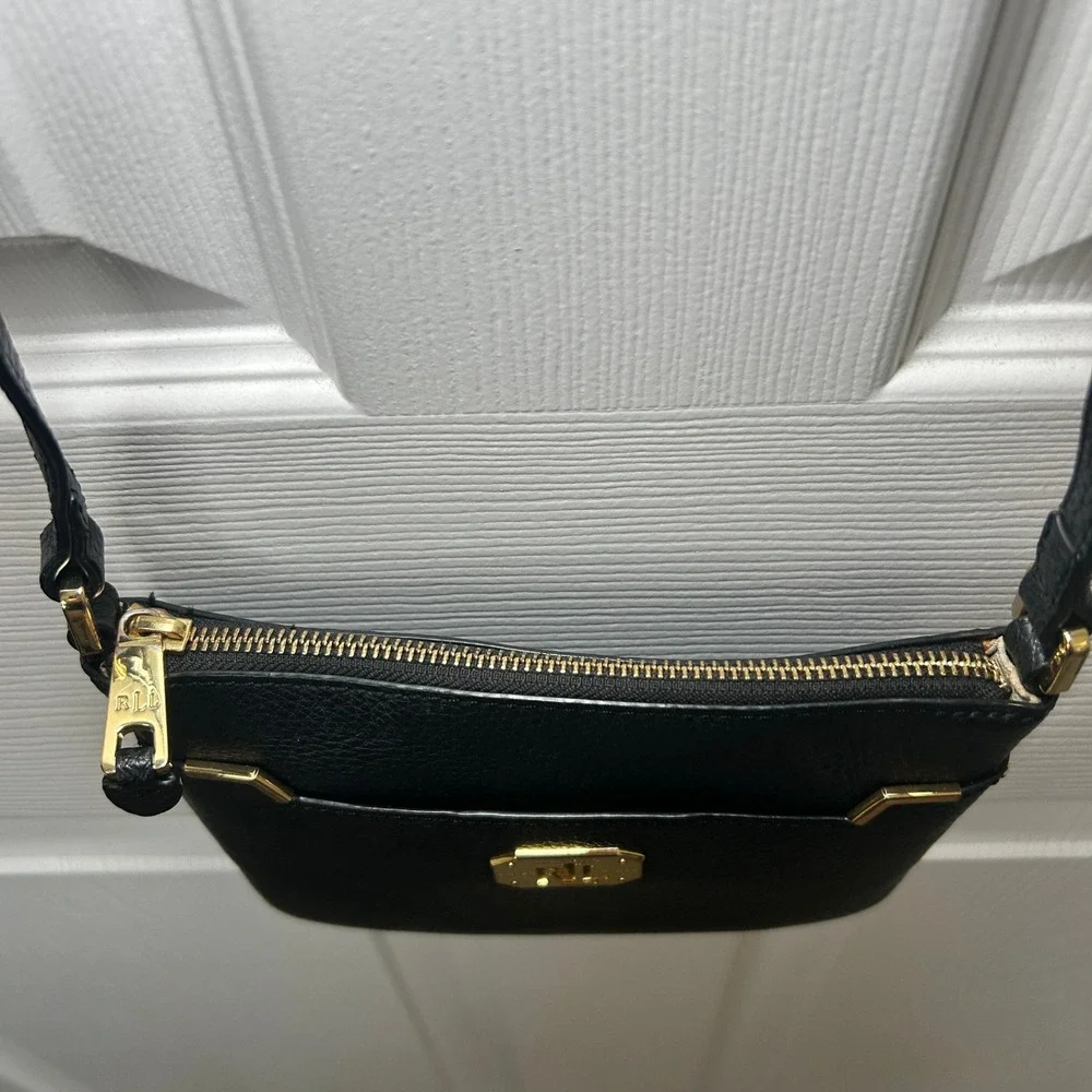 Lauren Ralph Lauren Black Faux‎ Leather Crossbody Bag Small Gold Hardware